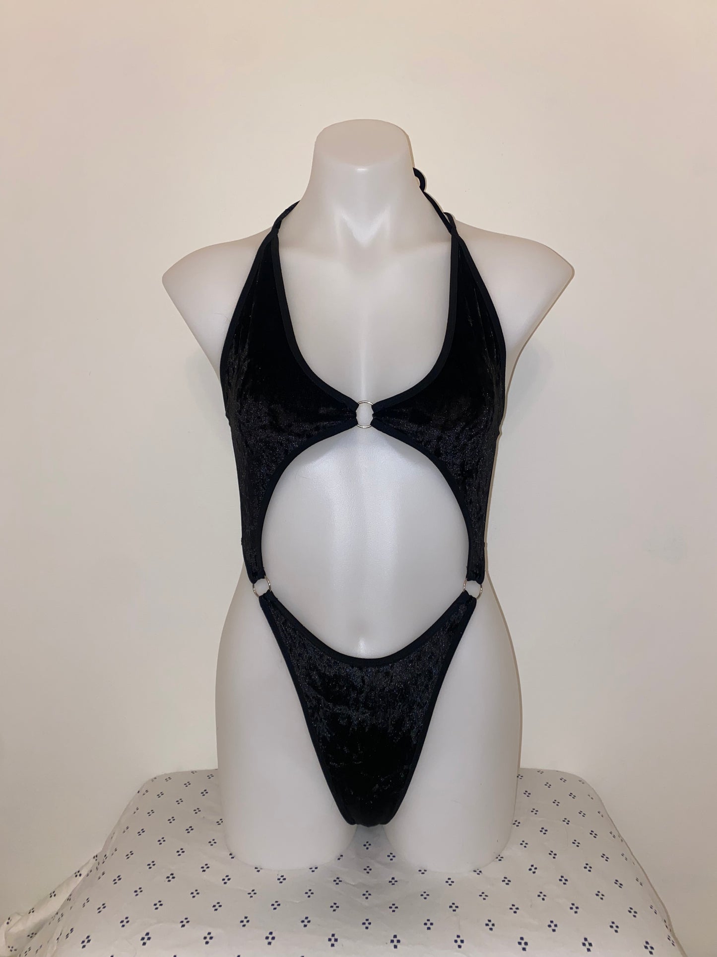 Black Crushed Velvet 3 Ring Circus Bodysuit