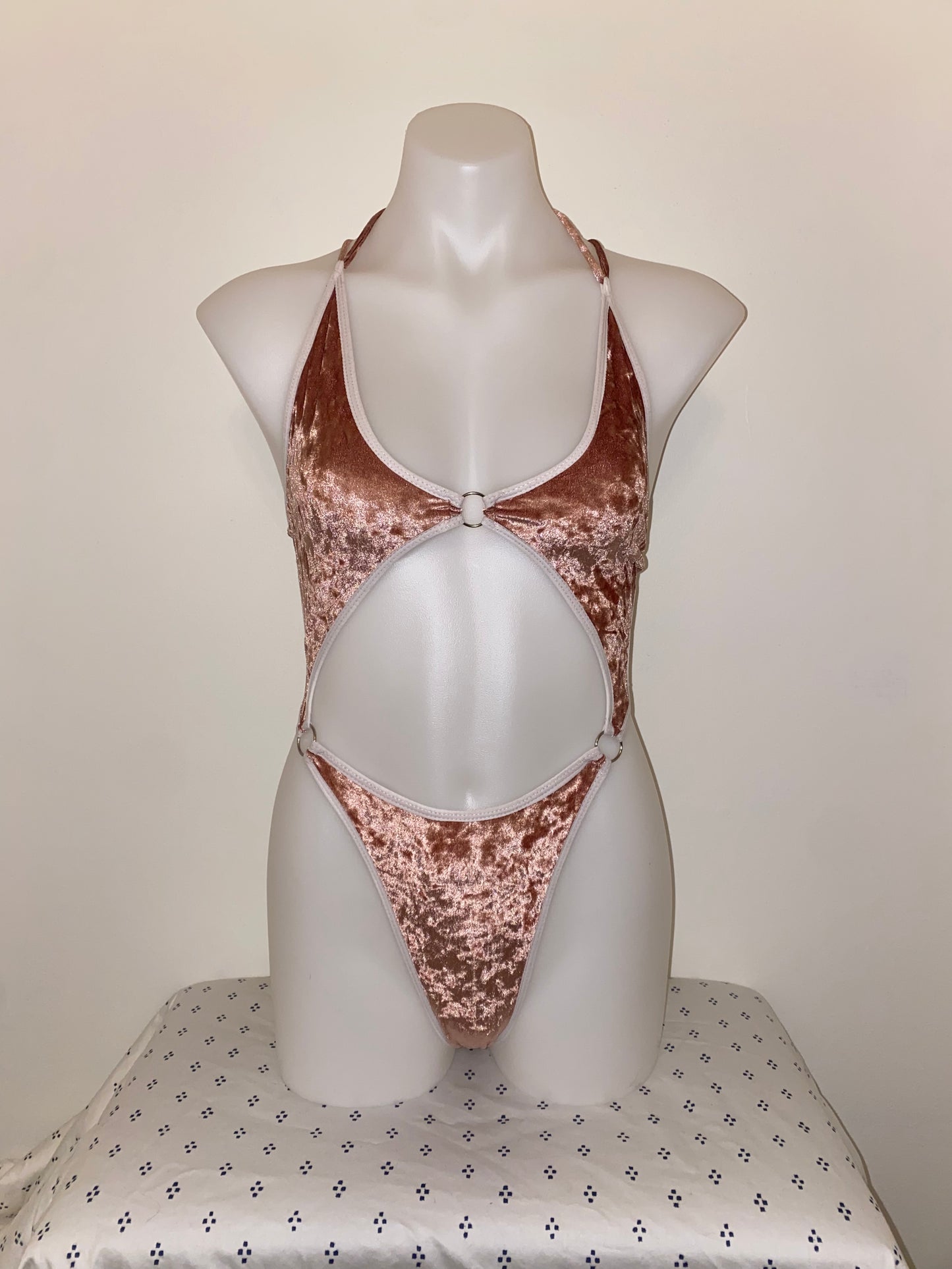 Pink Crushed Velvet 3 Ring Circus Bodysuit